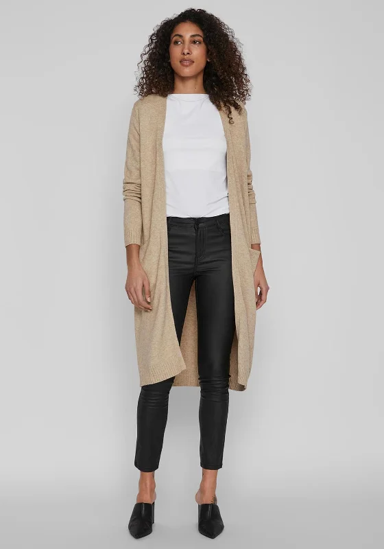 Vila Long Knit Cardigan, Natural Melange