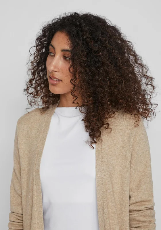 Vila Long Knit Cardigan, Natural Melange