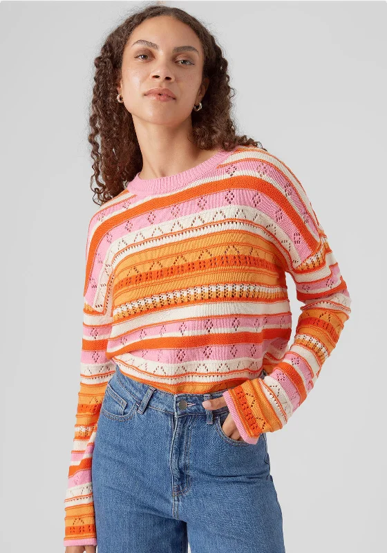 Vero Moda Sena Cut-Out Print Fine Knit Jumpers, Pink & Orange