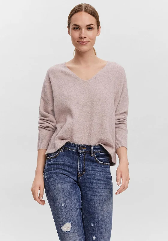 Vero Moda Doffy V-Neck Fine Knit Sweater, Woodrose