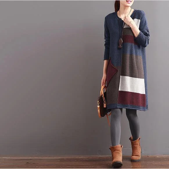 winter blue knit dresses long casual sweaters