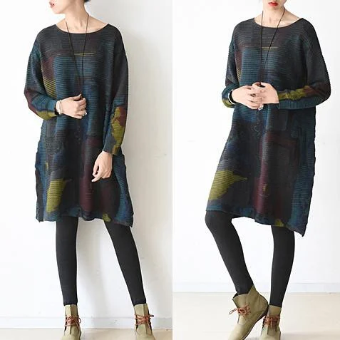 winter dress Sapphire print sweaters oversized woolen knit dresses