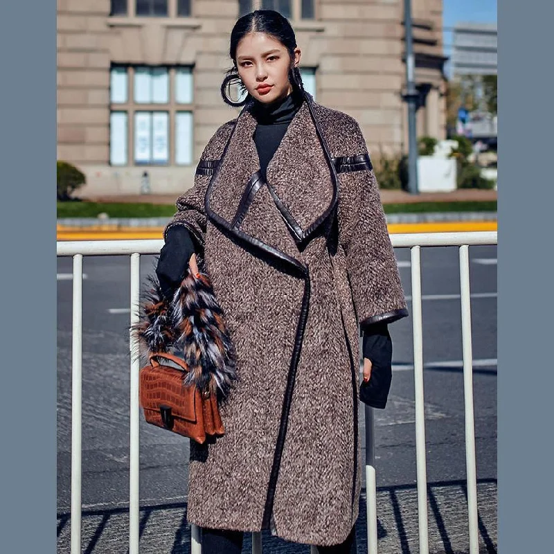 2019 chocolate Wool Coat plus size long coat Fashion Batwing Sleeve maxi coat