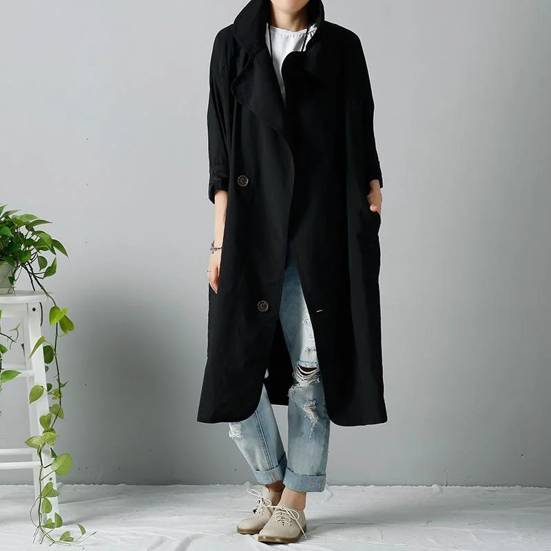 Black wind-breaker oversized dust coats trench