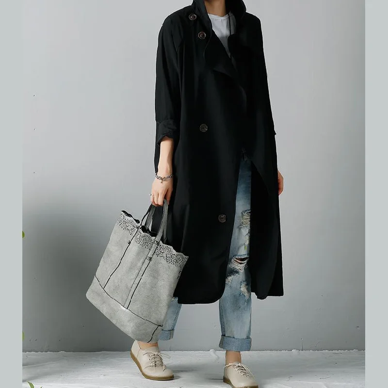 Black wind-breaker oversized dust coats trench