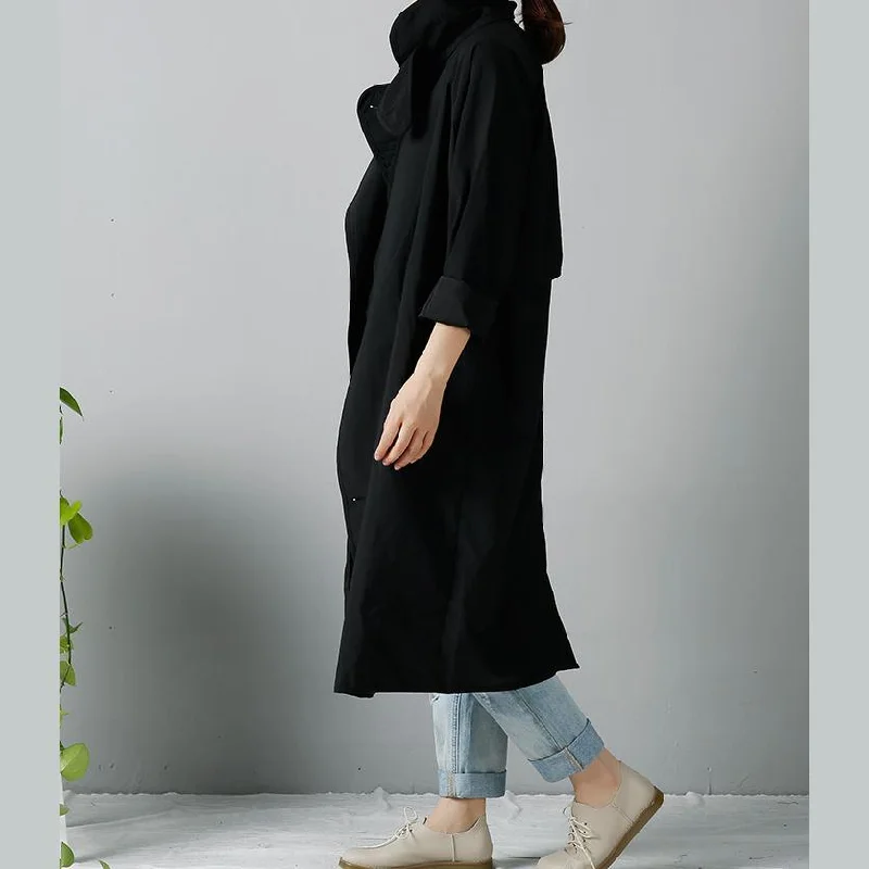 Black wind-breaker oversized dust coats trench