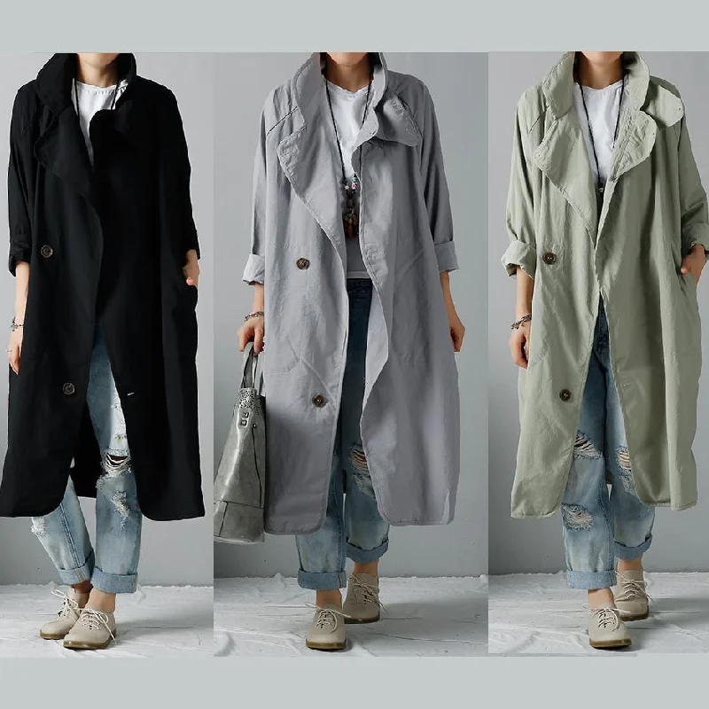 Black wind-breaker oversized dust coats trench