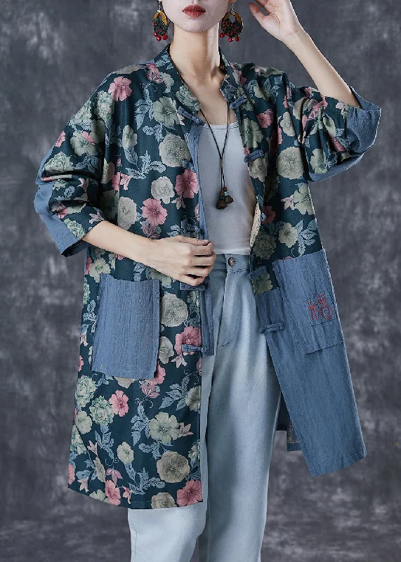 Bohemian Embroidered Patchwork Print Linen Coat Outwear Fall