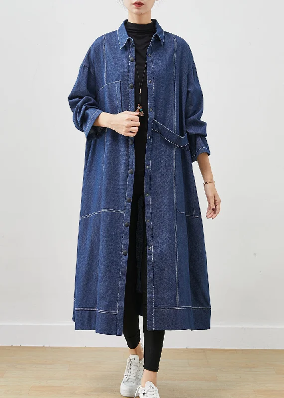 Bohemian Navy Oversized Pockets Denim Coat Spring