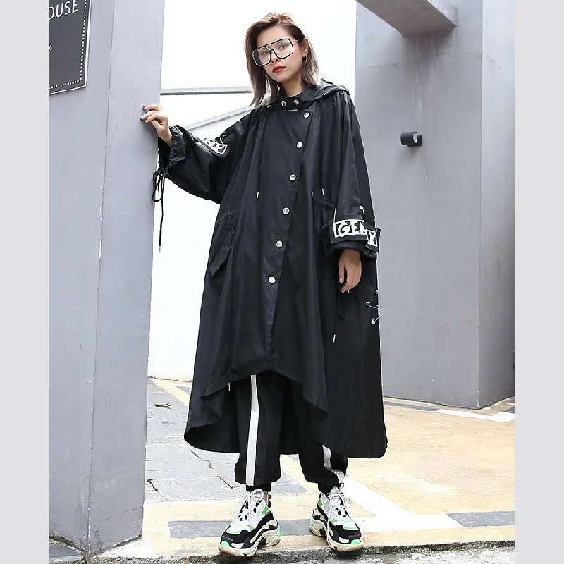 boutique black Coat oversize hooded Coat women Batwing Sleeve asymmetrical design Coats