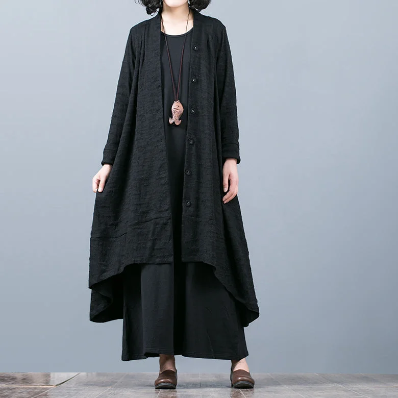 boutique black Jacquard Coats oversize baggy large hem asymmetrical design outwear women patchwork maxi coat