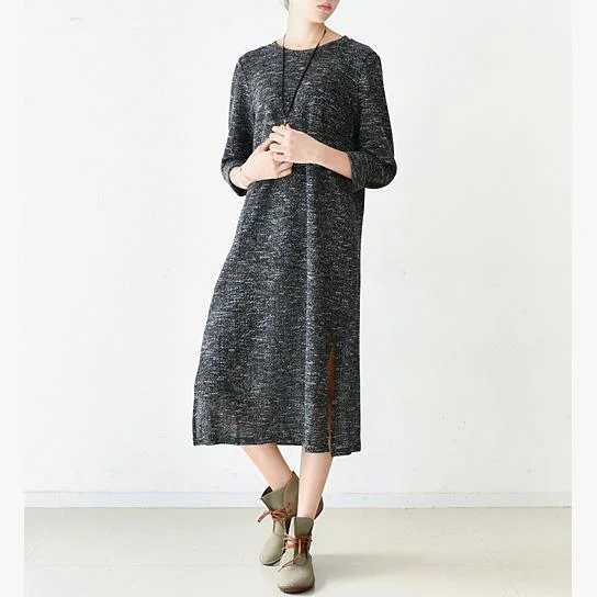 Chunky gray Sweater dress outfit Design side open Tejidos knit dress