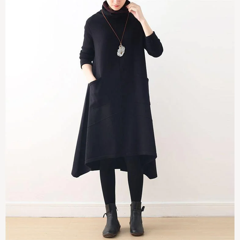 Chunky Sweater dress outfit Refashion high neck asymmetric black Ugly knit top spring