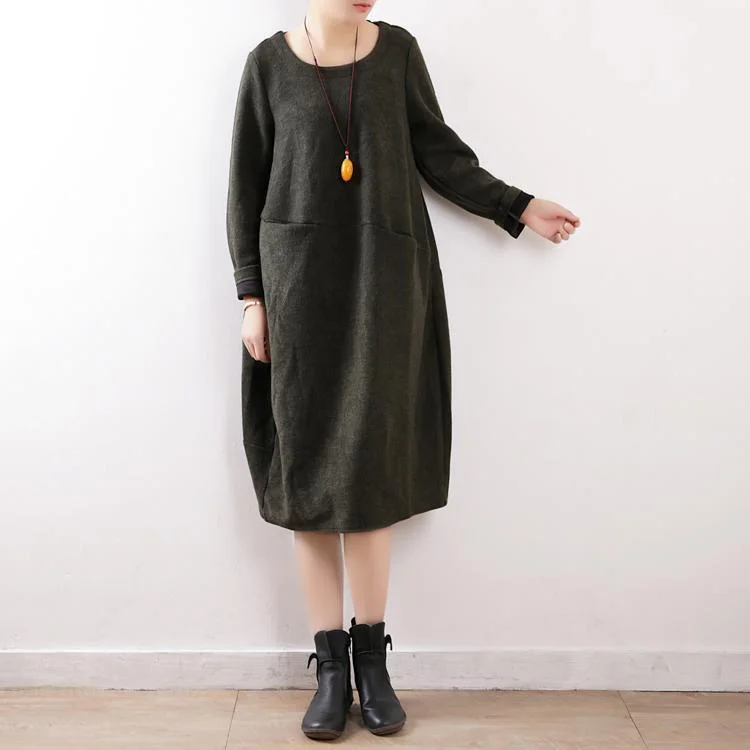 cozy black wool sweater dress casual o neck winter dress pockets pullover sweater