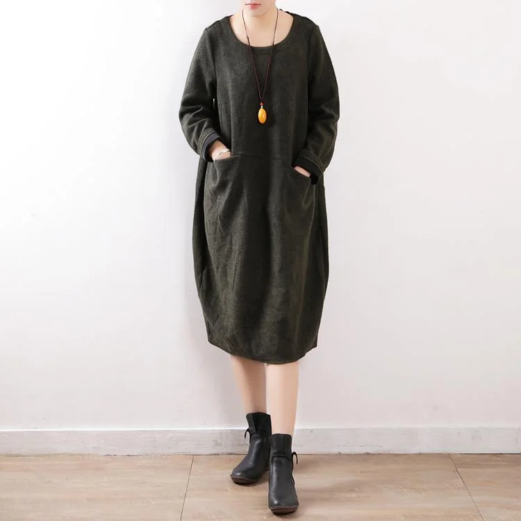 cozy black wool sweater dress casual o neck winter dress pockets pullover sweater