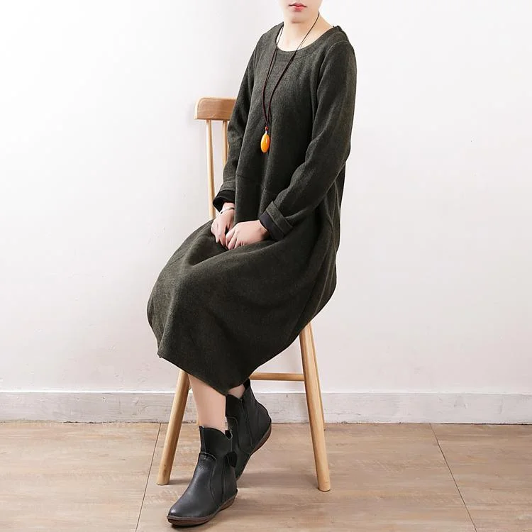 cozy black wool sweater dress casual o neck winter dress pockets pullover sweater