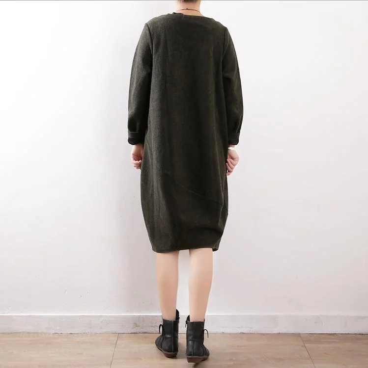 cozy black wool sweater dress casual o neck winter dress pockets pullover sweater