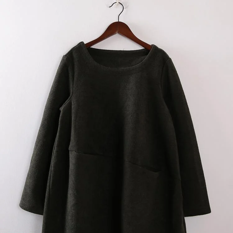 cozy black wool sweater dress casual o neck winter dress pockets pullover sweater