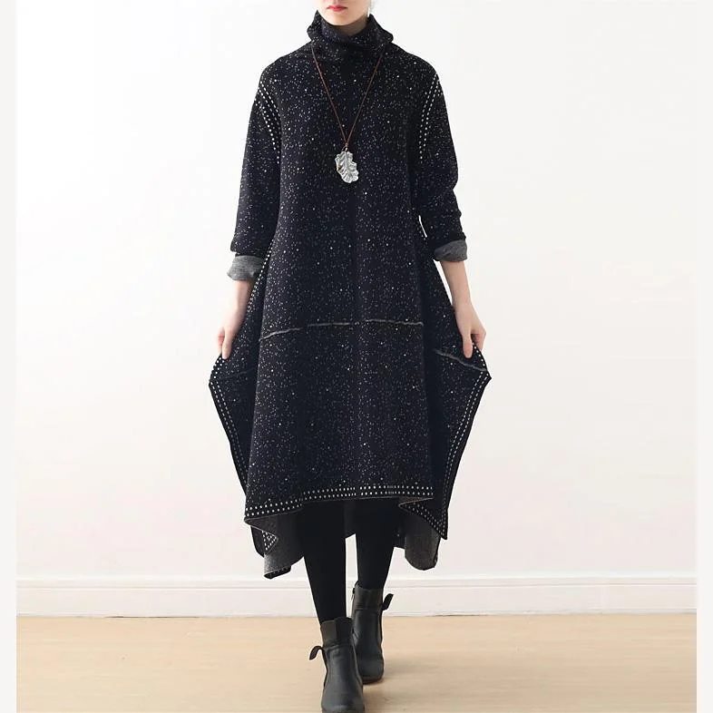 Cute Sweater weather Beautiful high neck side open black DIY knit dress