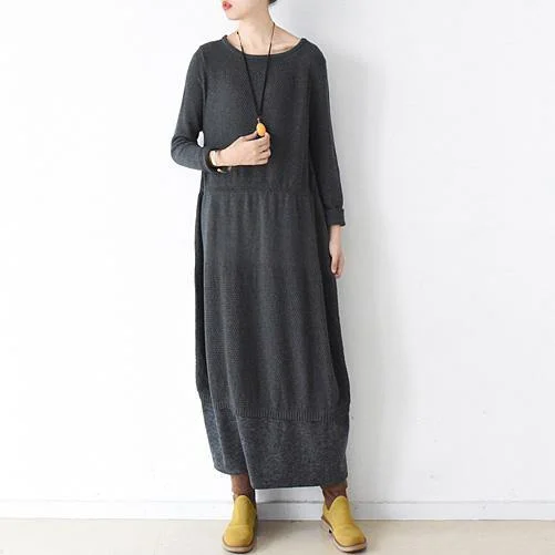 Cute Sweater weather plus size o neck baggy dresses dark gray daily knit dress