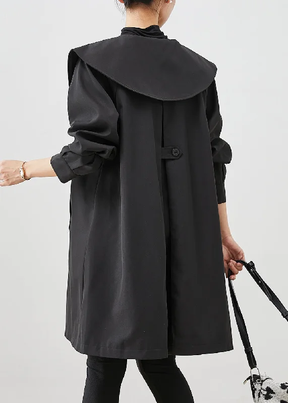 Elegant Black Peter Pan Collar Pockets Cotton Coat Outwear Fall