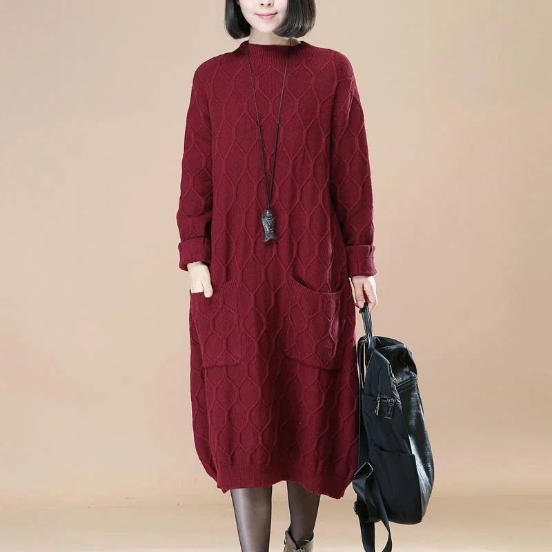 Fine burgundy sweater dress Loose fitting pullover sweater boutique sweater