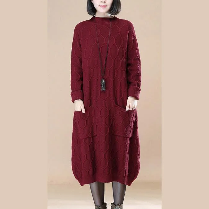 Fine burgundy sweater dress Loose fitting pullover sweater boutique sweater