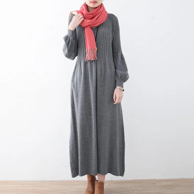 Fine gray sweater dresses plus size v neck long knit sweaters top quality long knit sweaters