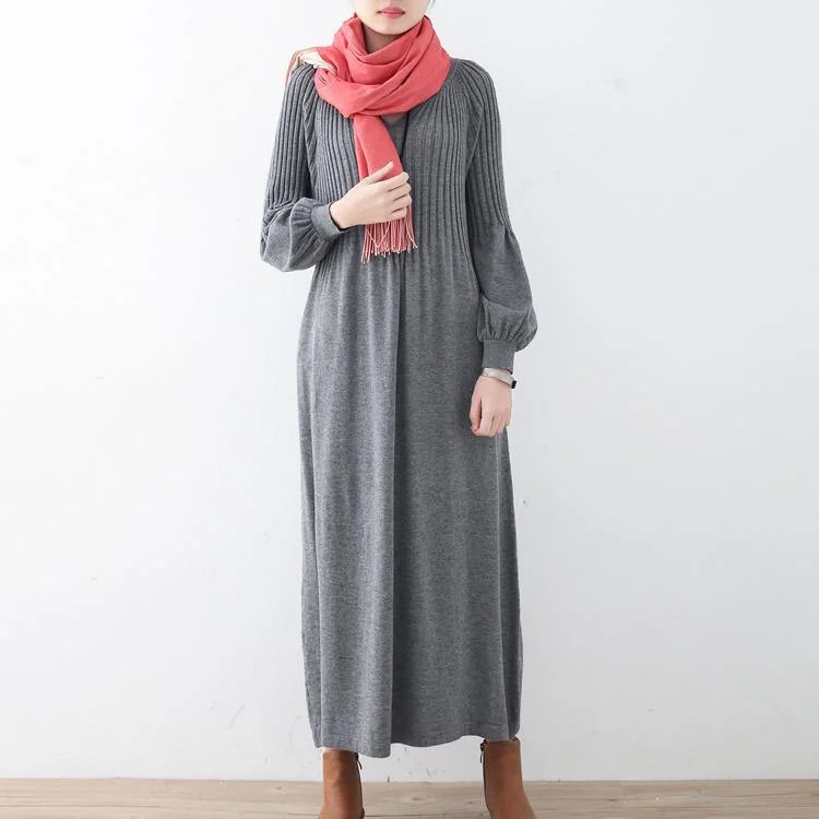 Fine gray sweater dresses plus size v neck long knit sweaters top quality long knit sweaters