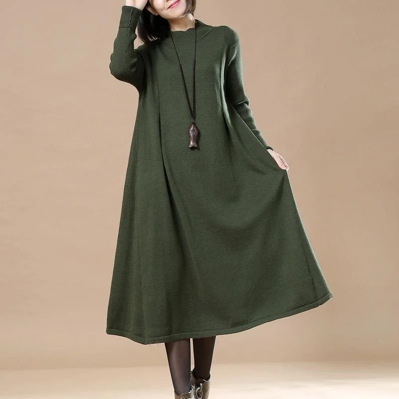 Fine tea green long sweaters plus size pullover sweater vintage baggy knit dresses long sweaters