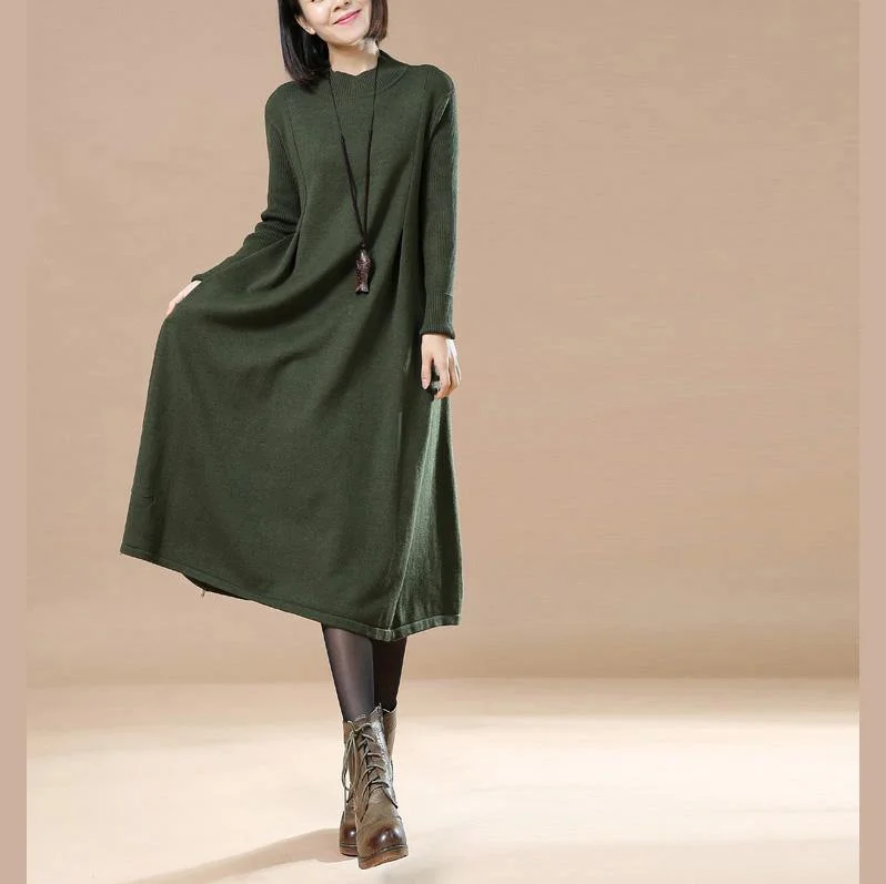 Fine tea green long sweaters plus size pullover sweater vintage baggy knit dresses long sweaters