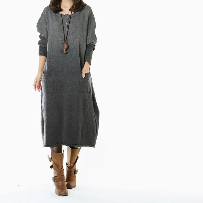 Gradient gray long sweater dresses maxi dress