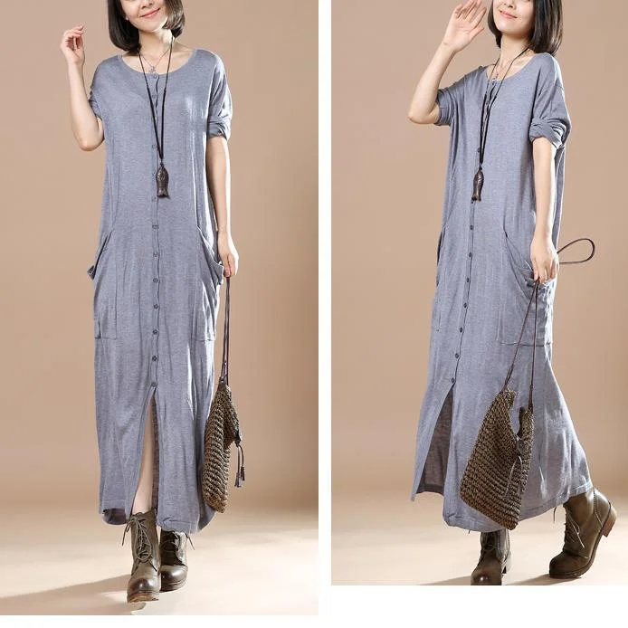 Gray oversize tunic sweater dresses floor length knitwear long sleeve