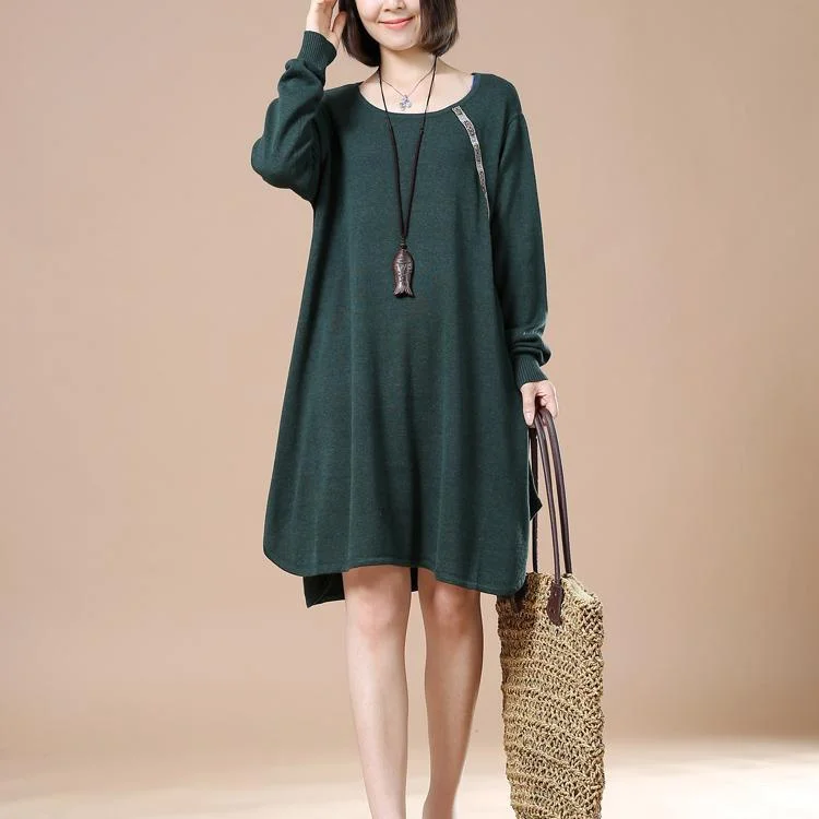 Green baggy spring sweaters oversize knit dresses