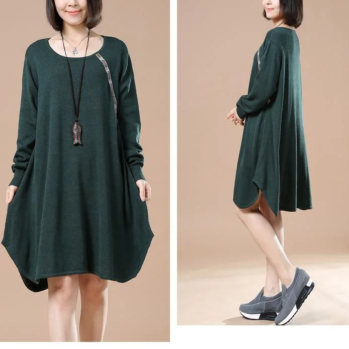 Green baggy spring sweaters oversize knit dresses