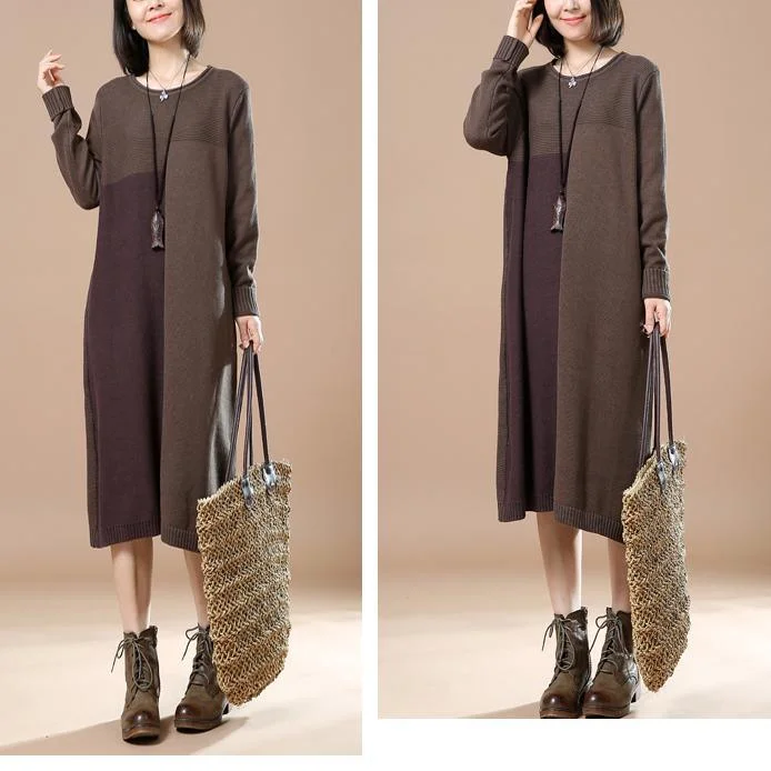 Khaki woman plus size sweaters knit dresses