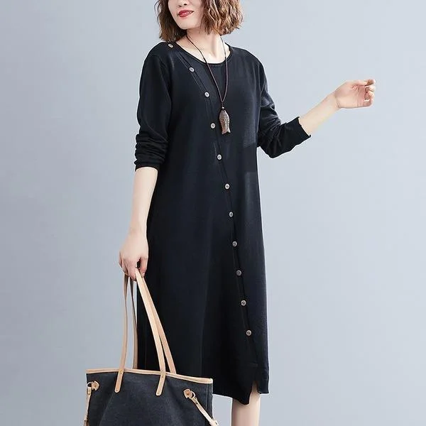 long sleeve plus size knitted vintage women causal loose midi autumn winter sweater dress