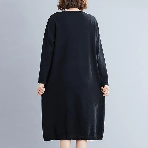 long sleeve plus size knitted vintage women causal loose midi autumn winter sweater dress