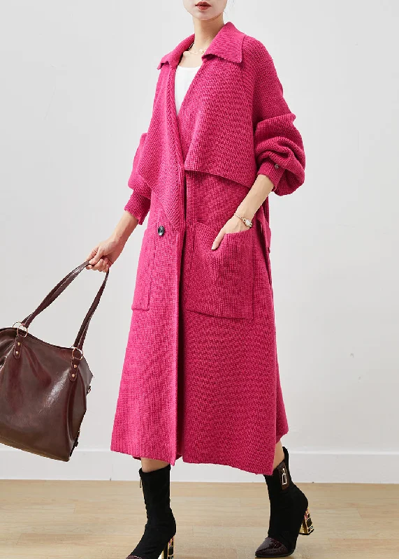 Modern Rose Oversized Pockets Knit Coat Outwear Spring