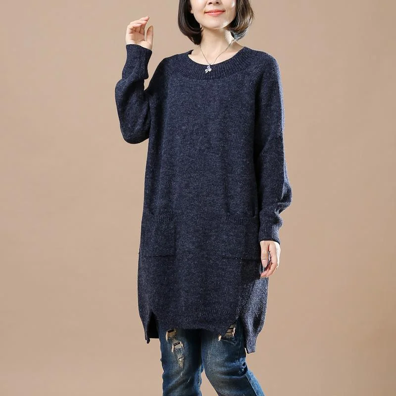 Navy baggy sweater dresses plus size open hem