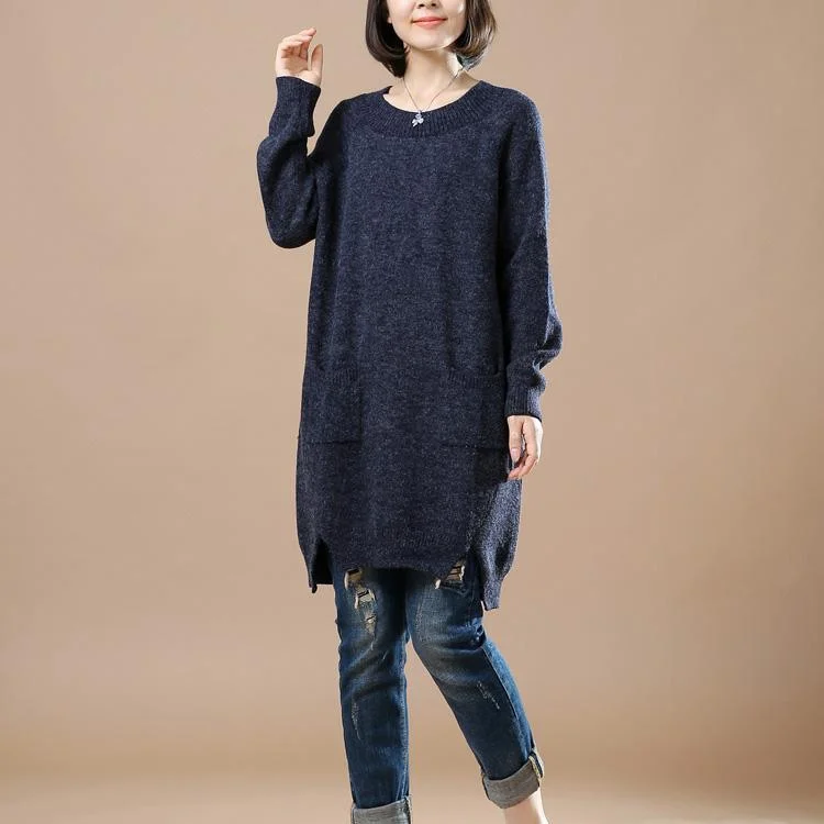 Navy baggy sweater dresses plus size open hem