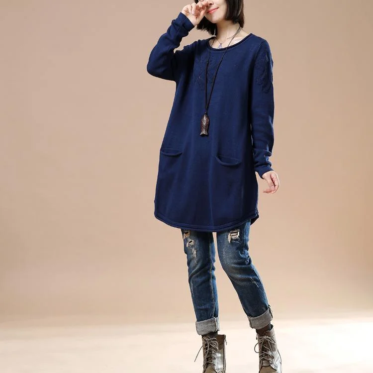 Navy cute plus size sweaters women knit dresses