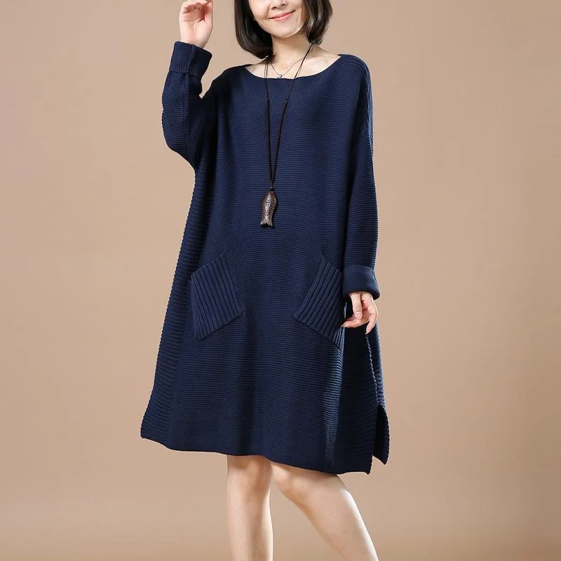 Navy plus size sweaters women winter knit dress