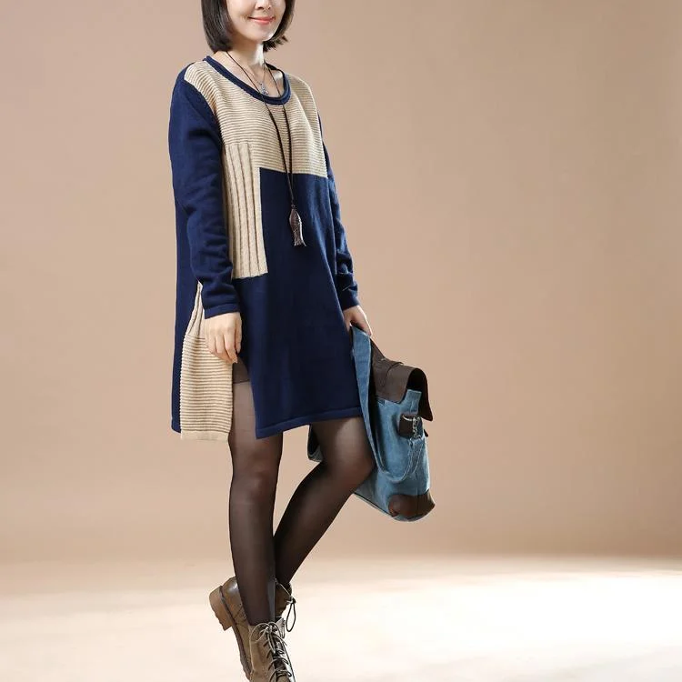 Navy print sweaters plus size women knit dress the Dancing steps