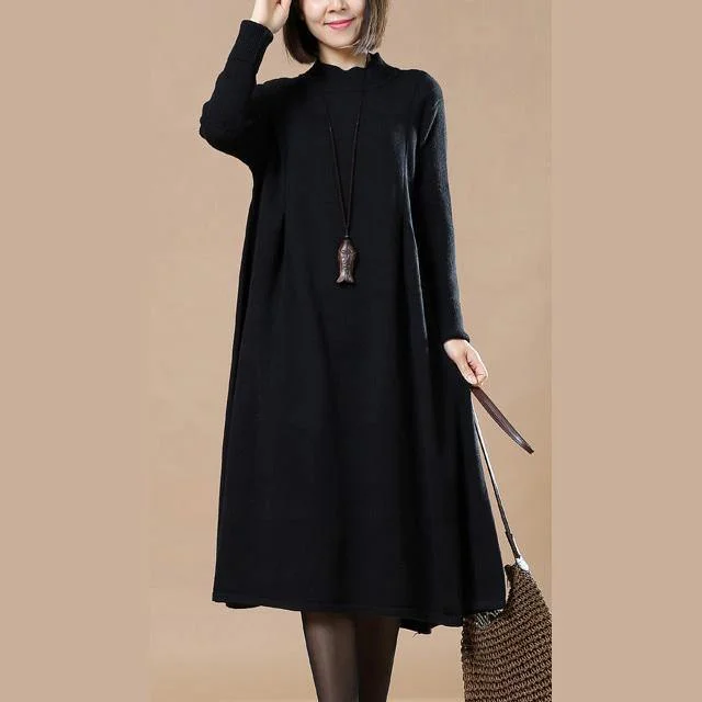 New black sweater dresses Loose fitting pullover sweater boutique baggy sweater gown spring dresses