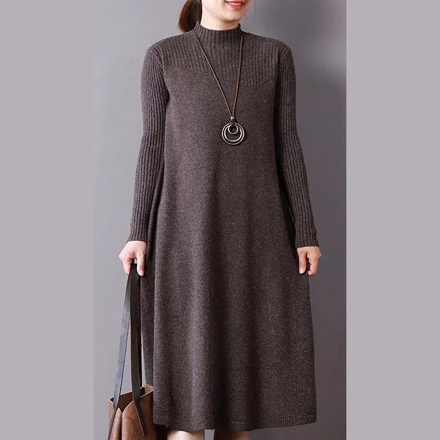 New chocolate knit dresses oversize high neck spring dresses baggy long knit sweaters