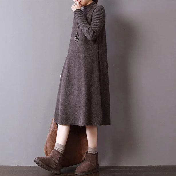 New chocolate knit dresses oversize high neck spring dresses baggy long knit sweaters