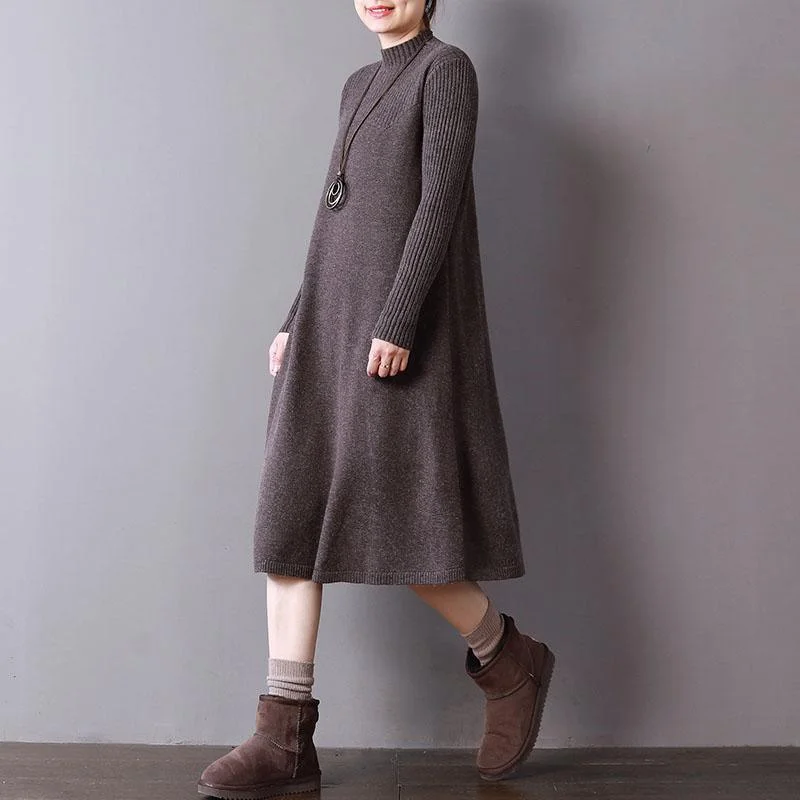 New chocolate knit dresses oversize high neck spring dresses baggy long knit sweaters