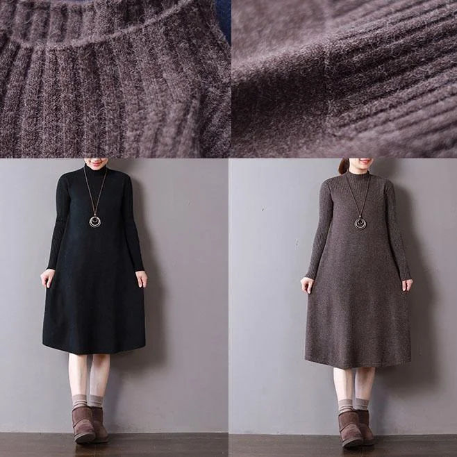 New chocolate knit dresses oversize high neck spring dresses baggy long knit sweaters