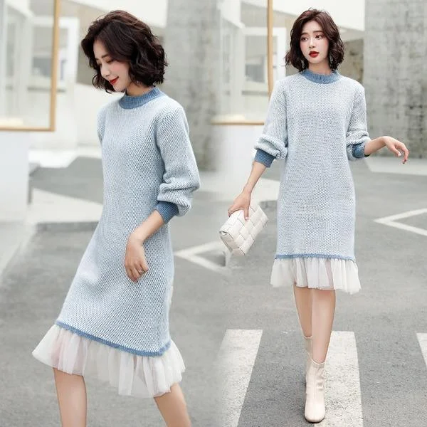 omychic plus size knitted vintage women casual loose midi autumn winter sweater dress